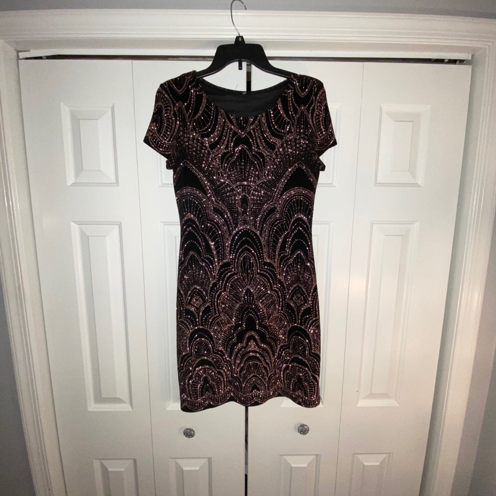 Jump Apparel Black and Rose Gold Designed Dress